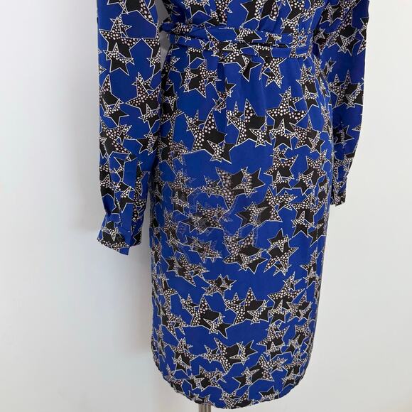 Diane von Furstenberg Prita Silk Button-Down Shirt Mini Dress Blue Star Print 8 - Picture 7 of 12